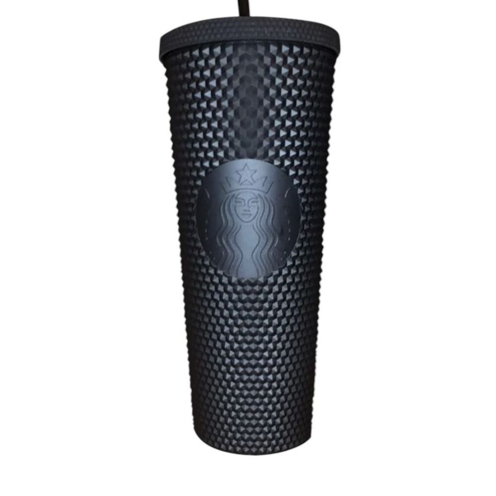 NWT Starbucks Limited Edition Matte Black Studded Plastic Tumbler‎ Cold Cup - 24